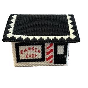 Mary Maxim Plastic Canvas Needlepoint Musical Village Barber Shop Completed